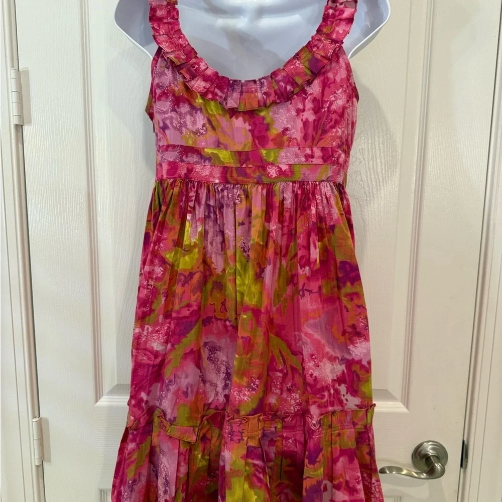 Floral Pink and Green Fit and Flare Sundress 6P